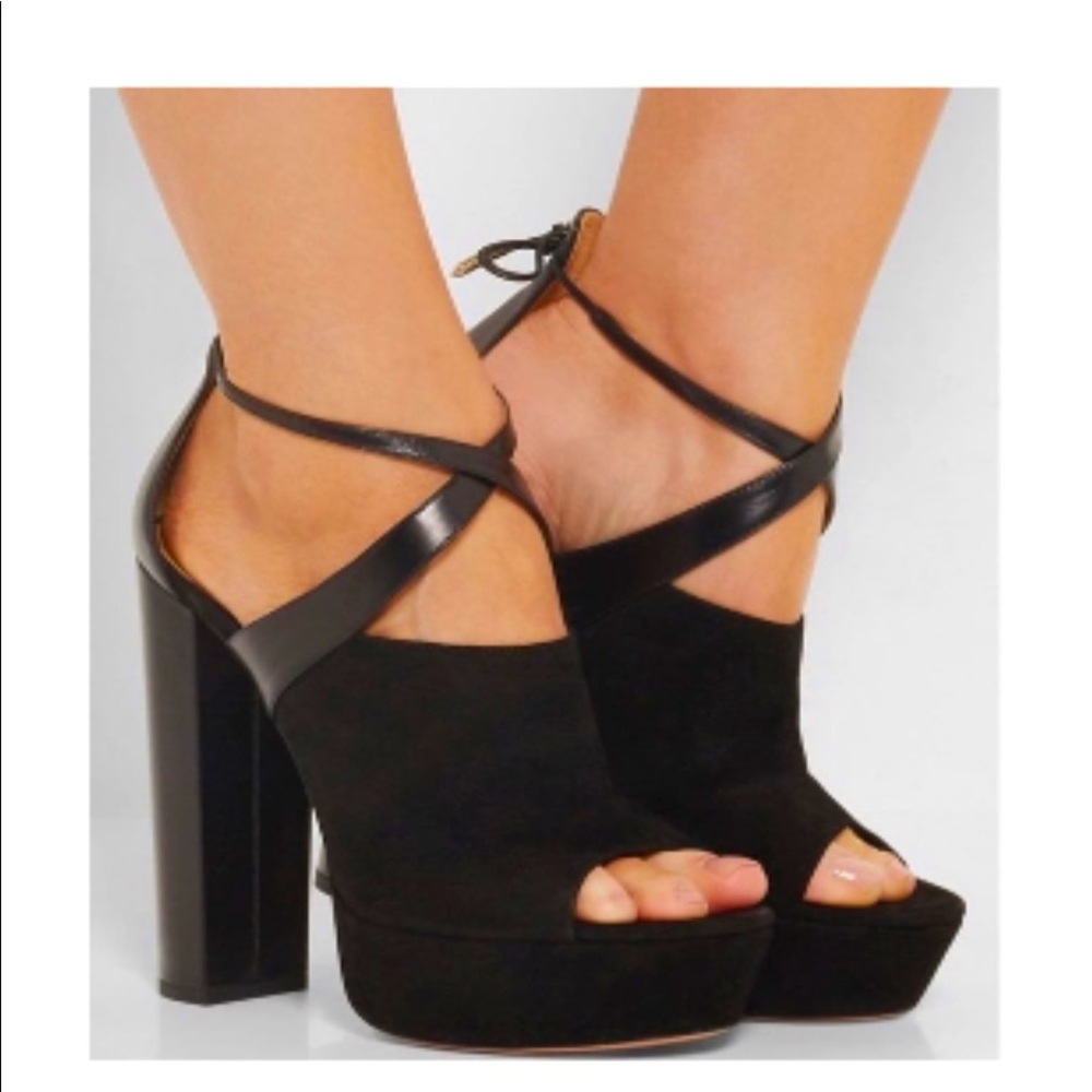 Aquazzura Kaya Plateau 140 In Black Suede Platforms sandals